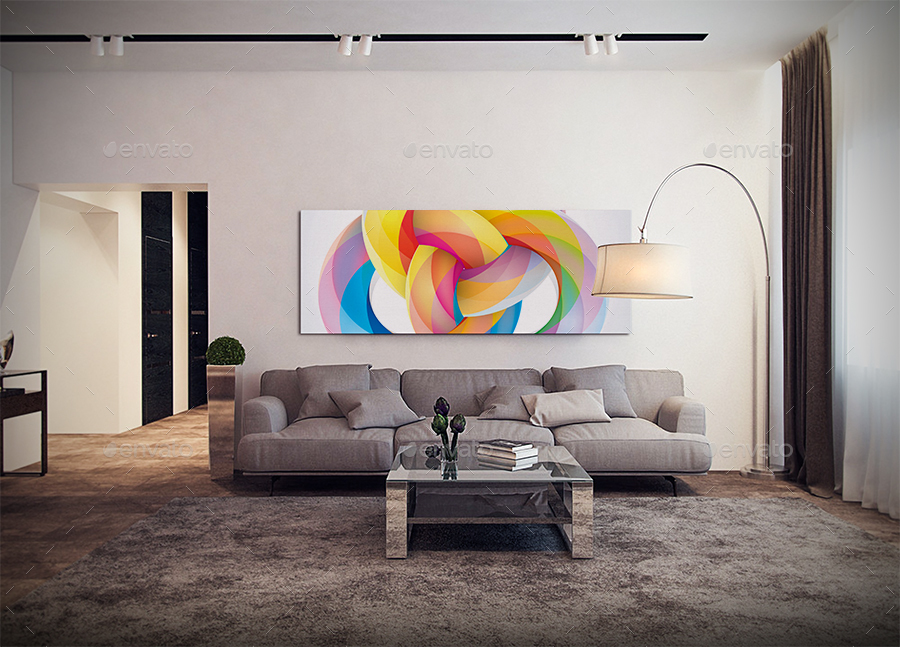 Art Wall Gallery Mockup vol.2 Frontal View Living Room, Graphics